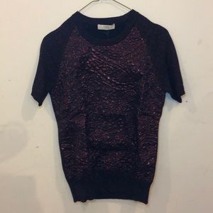 Erdem short sleeve silk + cashmere metallic top.